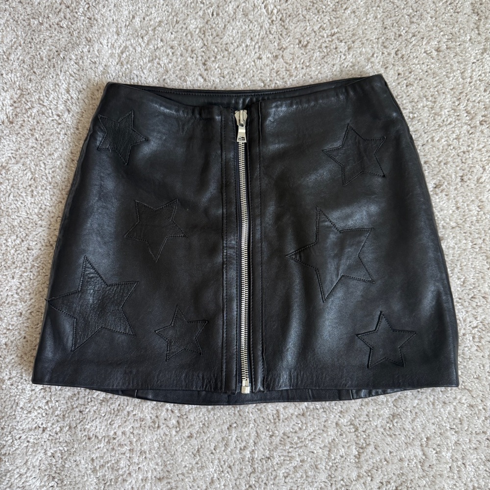 Reformation Rare Leather Star Patch Zip Up Skirt